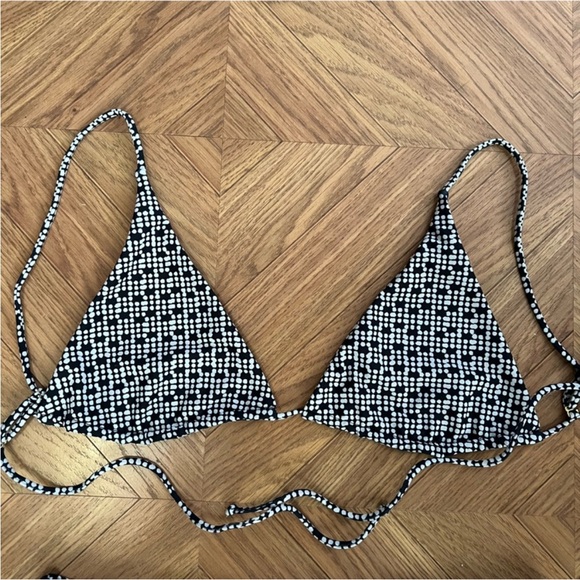 Skatie Navy Blue White Patterned Triangle Bikini Set with High Leg Bottoms - Picture 2 of 7